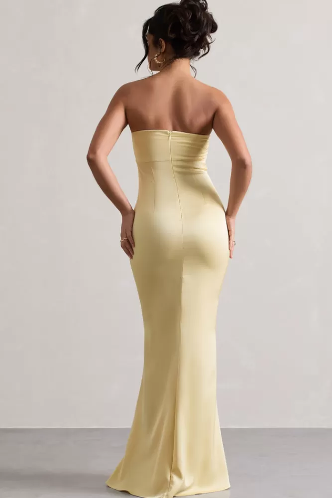 Club L London Colada | Satin Pleated Bandeau Maxi Dress LEMON Best