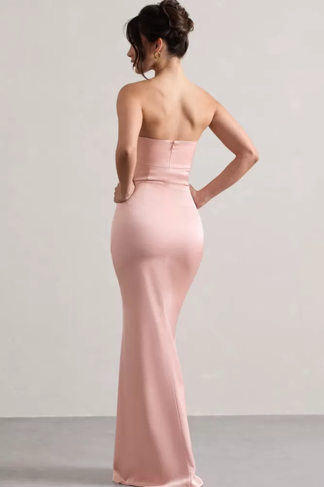 Club L London Colada | Pink Satin Pleated Bandeau Maxi Dress PINKTULLE Best Sale