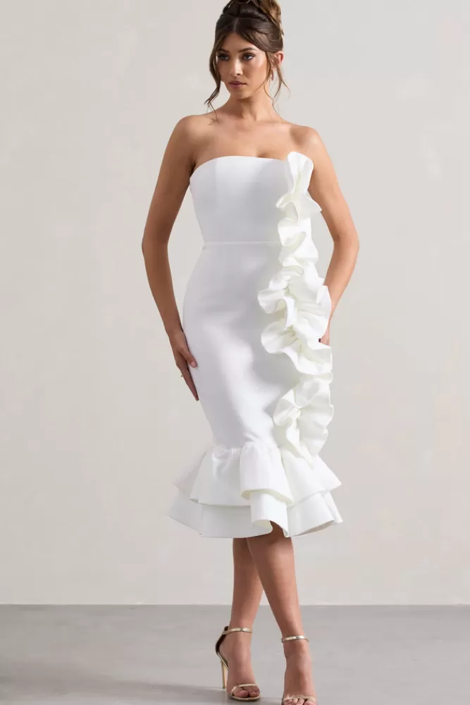 Club L London Concept | Bandeau Ruffle Midi Dress CREAM Shop