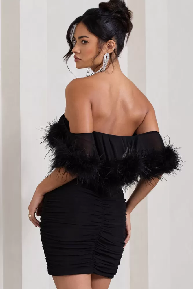 Club L London Confetti | Sweetheart Mini Dress With Chiffon Feather Sleeves BLACK Online