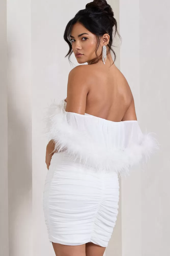 Club L London Confetti | Sweetheart Mini Dress With Chiffon Feather Sleeves WHITE Store