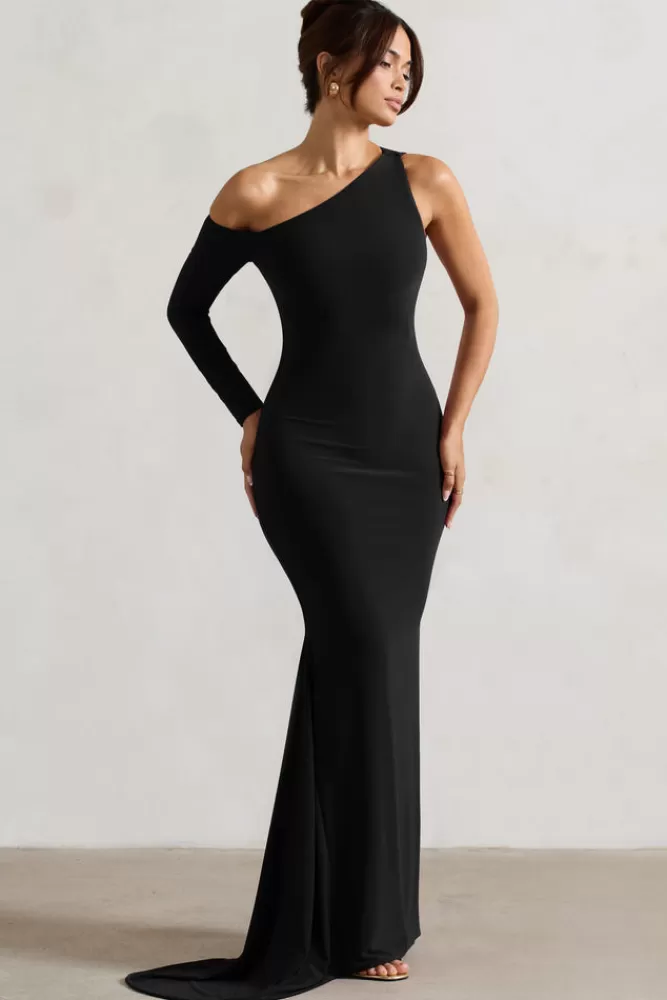 Club L London Contradiction | One-Sleeve Asymmetric Maxi Dress BLACK Outlet