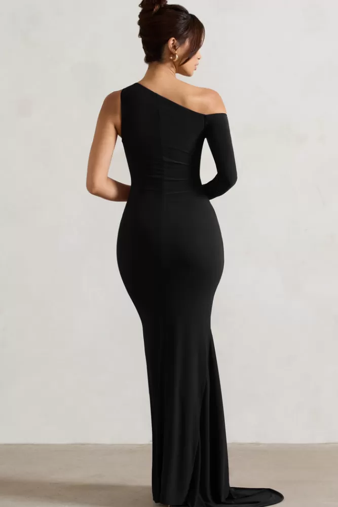 Club L London Contradiction | One-Sleeve Asymmetric Maxi Dress BLACK Outlet