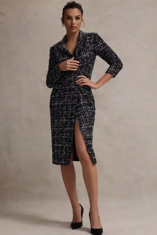 Club L London Cooper | Boucle Tailored Blazer Midi Dress BLACK New