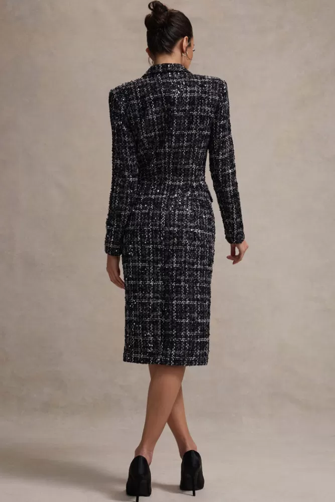 Club L London Cooper | Boucle Tailored Blazer Midi Dress BLACK New