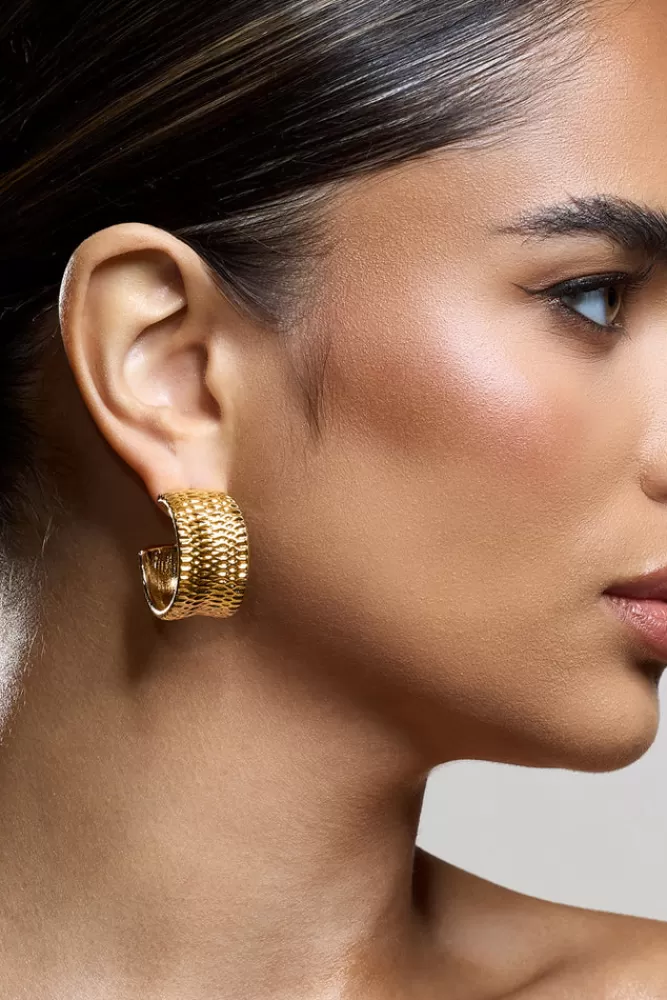 Club L London Corda | Textured Chunky Hoop Earrings GOLD Best Sale