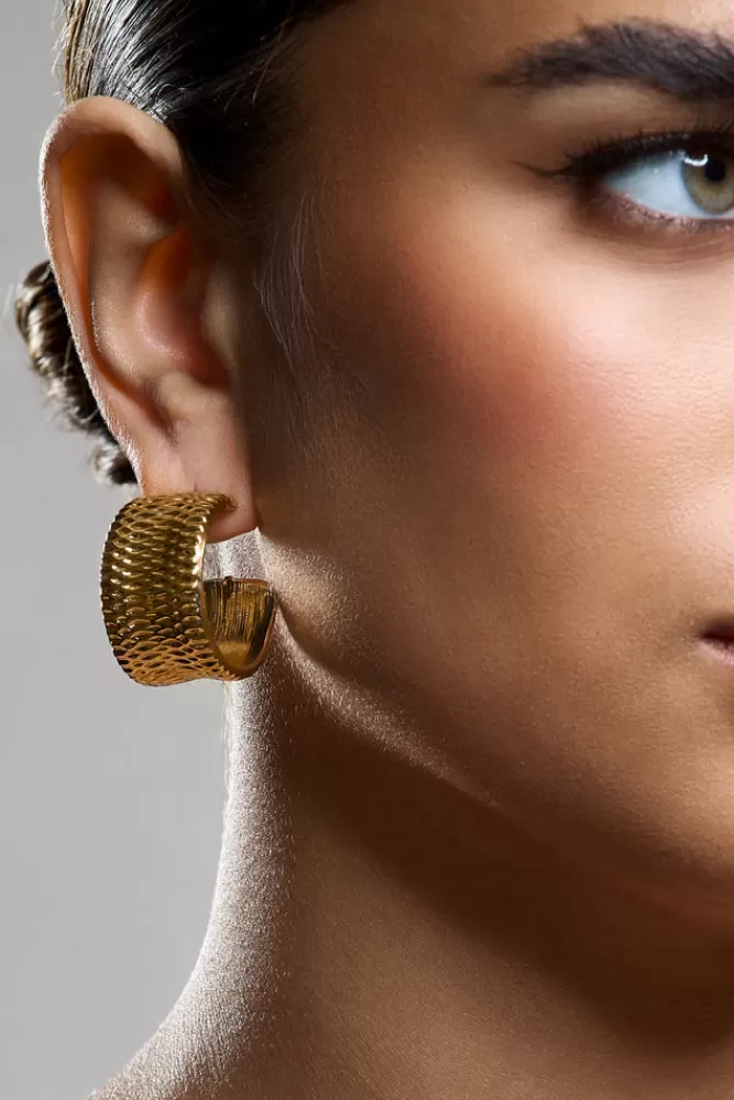 Club L London Corda | Textured Chunky Hoop Earrings GOLD Best Sale