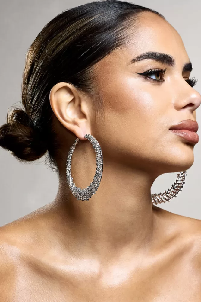 Club L London Corina | Diamante Hoop Earrings SILVER Hot