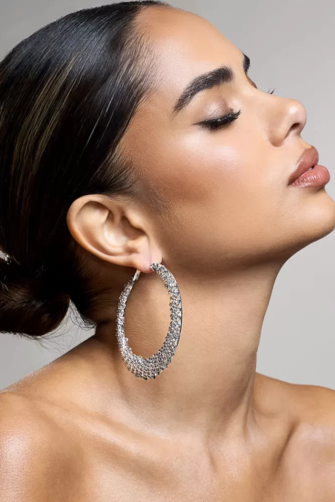 Club L London Corina | Diamante Hoop Earrings SILVER Hot