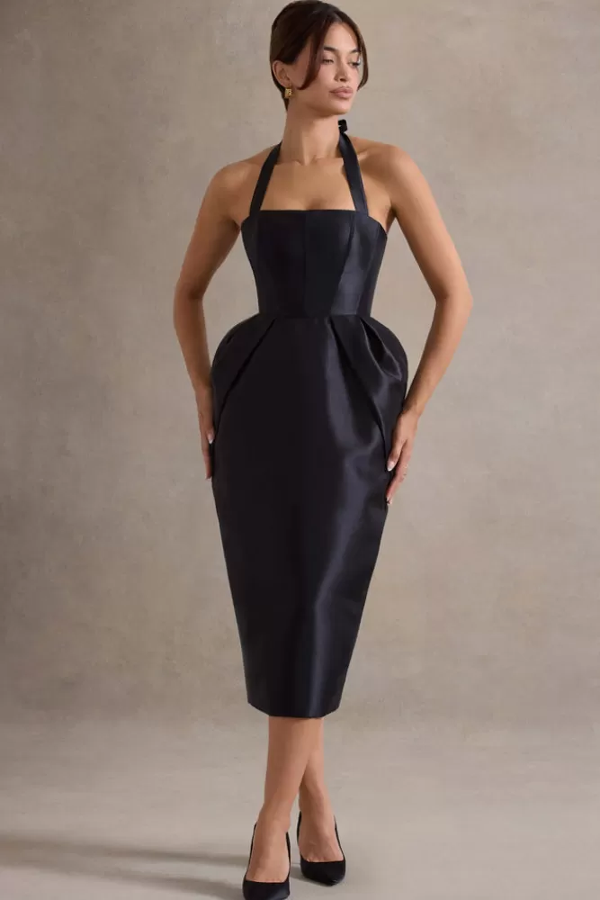 Club L London Cosetta | Halter-Neck Midi Dress With Tulip Skirt BLACK Online