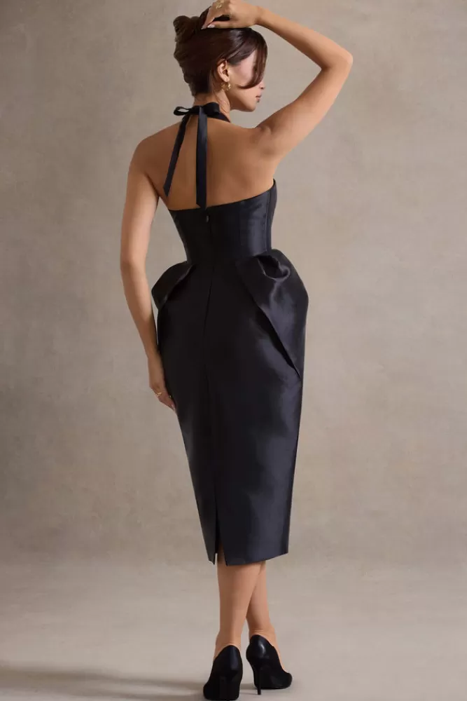 Club L London Cosetta | Halter-Neck Midi Dress With Tulip Skirt BLACK Online