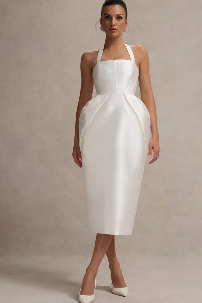 Club L London Cosetta | Halter-Neck Midi Dress With Tulip Skirt WHITE Outlet