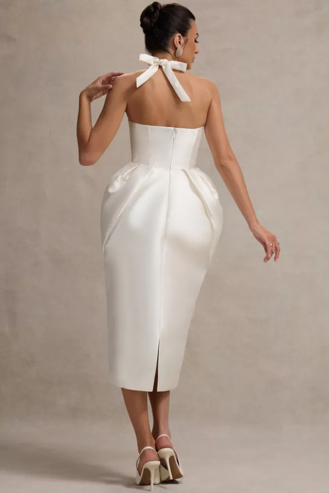 Club L London Cosetta | Halter-Neck Midi Dress With Tulip Skirt WHITE Outlet