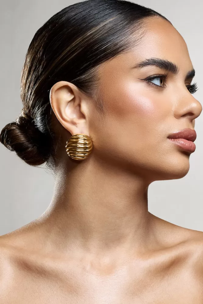 Club L London Cosette | Ribbed Circle Statement Earrings GOLD Cheap