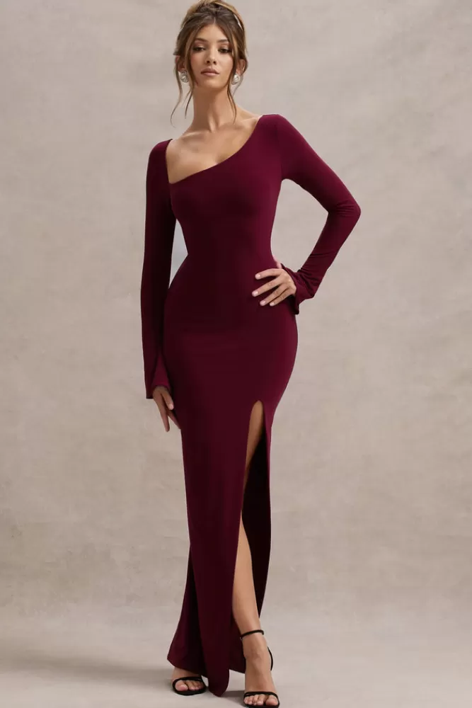 Club L London Cosmos | Asymmetric Long-Sleeve Split Maxi Dress PORT Online