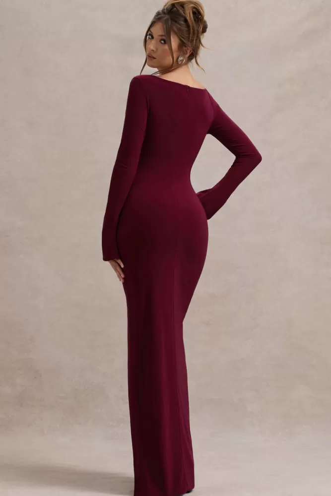 Club L London Cosmos | Asymmetric Long-Sleeve Split Maxi Dress PORT Online