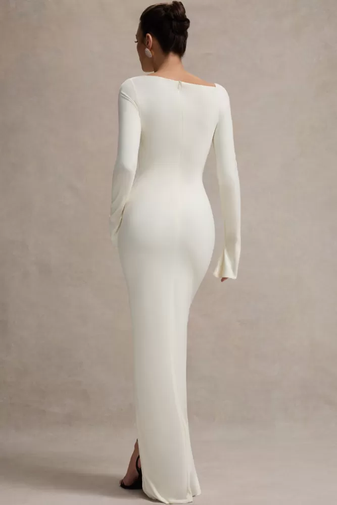 Club L London Cosmos | Asymmetric Long-Sleeve Split Maxi Dress WHITE Best Sale