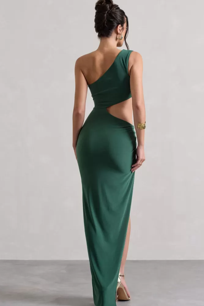 Club L London Costa Rica | Forest Green Asymmetric Cut-Out Split Maxi Dress FORESTGREEN Shop