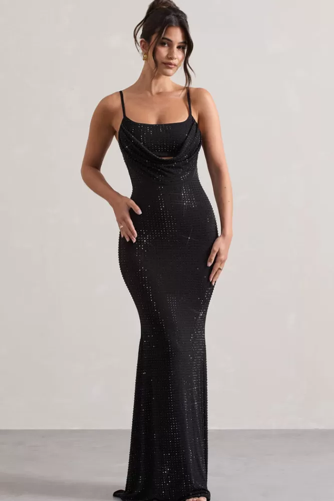 Club L London Costella | Embellished Strappy Cowl-Neck Maxi Dress BLACK Shop