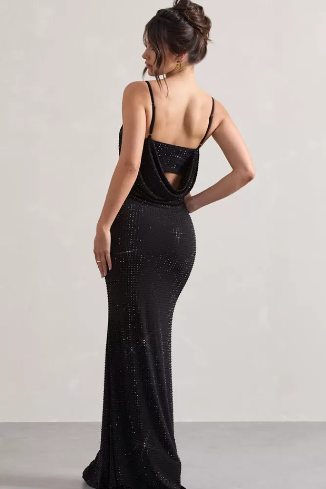 Club L London Costella | Embellished Strappy Cowl-Neck Maxi Dress BLACK Shop