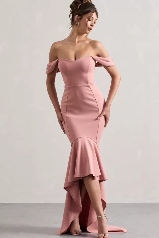 Club L London Cotillion | Sweetheart High-Low Maxi Dress With Ruffle Hem BLUSH Cheap