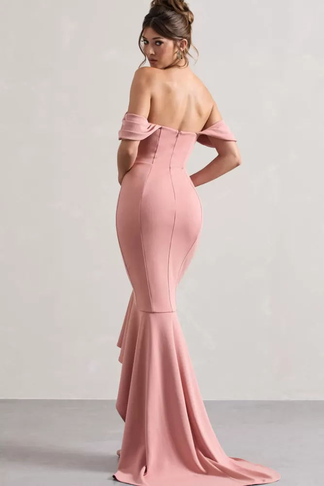 Club L London Cotillion | Sweetheart High-Low Maxi Dress With Ruffle Hem BLUSH Cheap