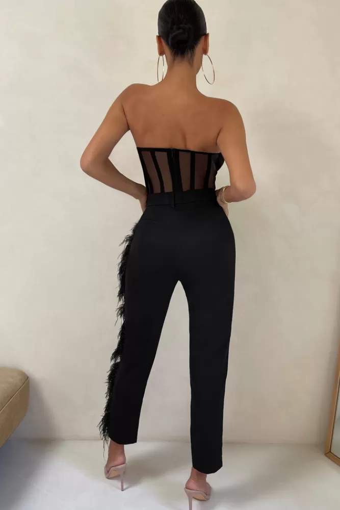 Club L London Count Me In | Tailored Feather Trim Trousers Black Online