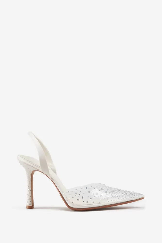 Club L London Covergirl | Diamante Sling Back Pointed Heels IVORY Fashion