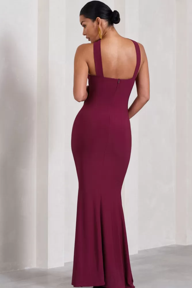 Club L London Cross My Heart | Sleeveless Cross-Neck Maternity Maxi Dress BURGUNDY Sale