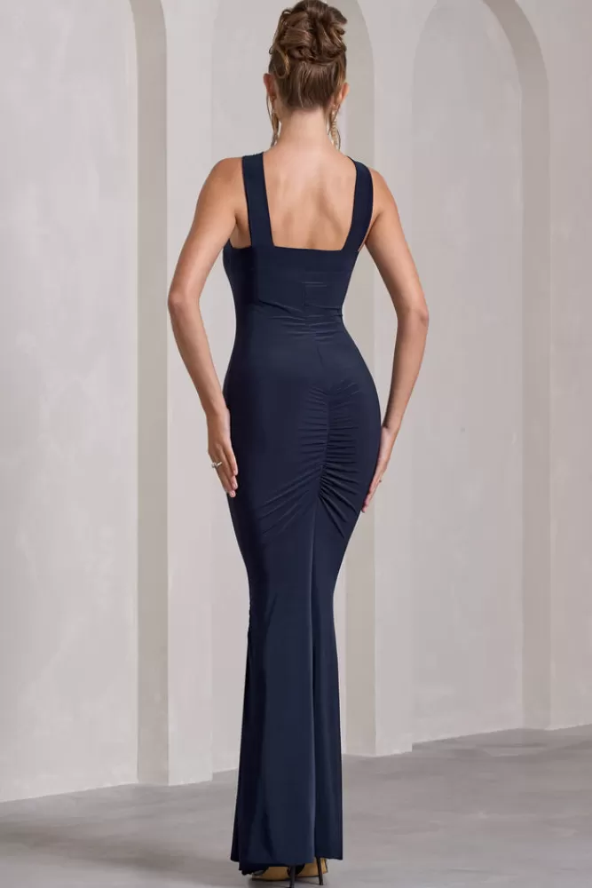 Club L London Cross My Heart | Sleeveless Cross-Neck Maxi Dress NAVY Store