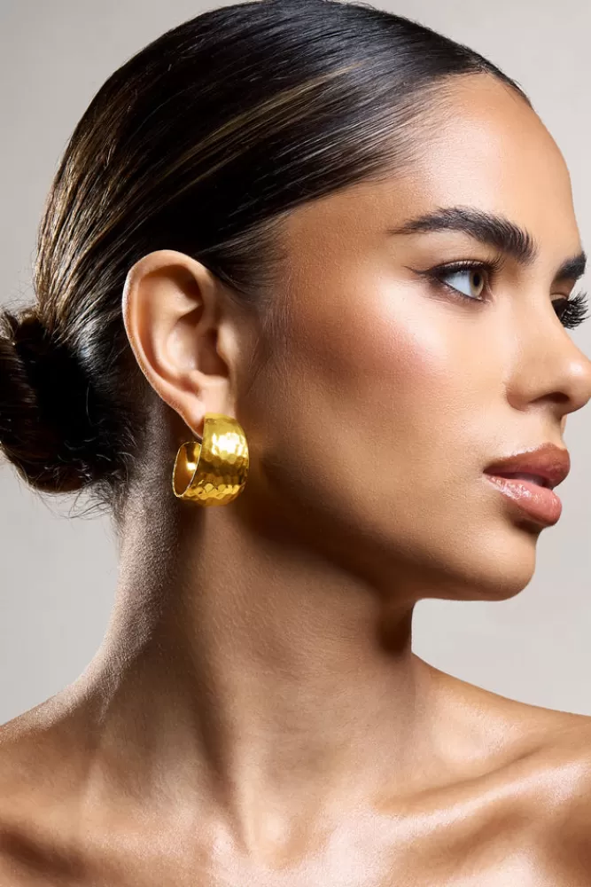 Club L London Crush | Hammered Hoop Earrings GOLD Fashion