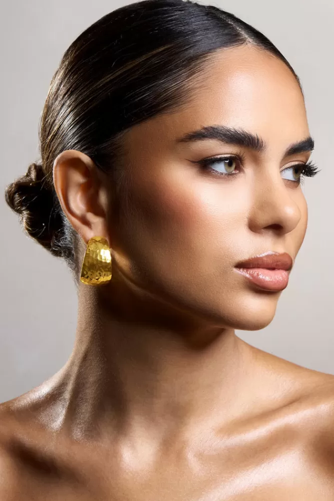 Club L London Crush | Hammered Hoop Earrings GOLD Fashion