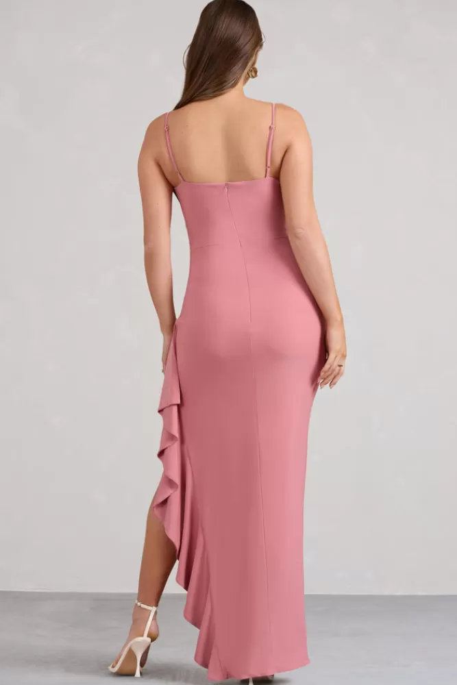 Club L London Cut Stem | Pink Cami Maternity Maxi Dress With Ruffled Split BLUSHPINK Online