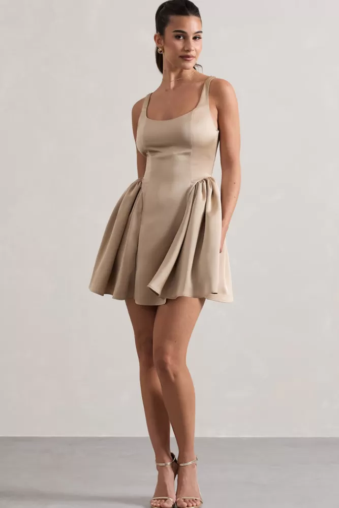 Club L London Cyrus | Satin Scoop-Neck Mini Dress CHAMPAGNE New