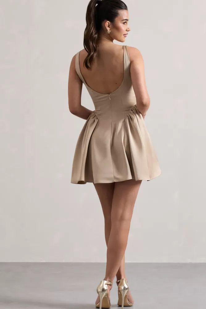 Club L London Cyrus | Satin Scoop-Neck Mini Dress CHAMPAGNE New