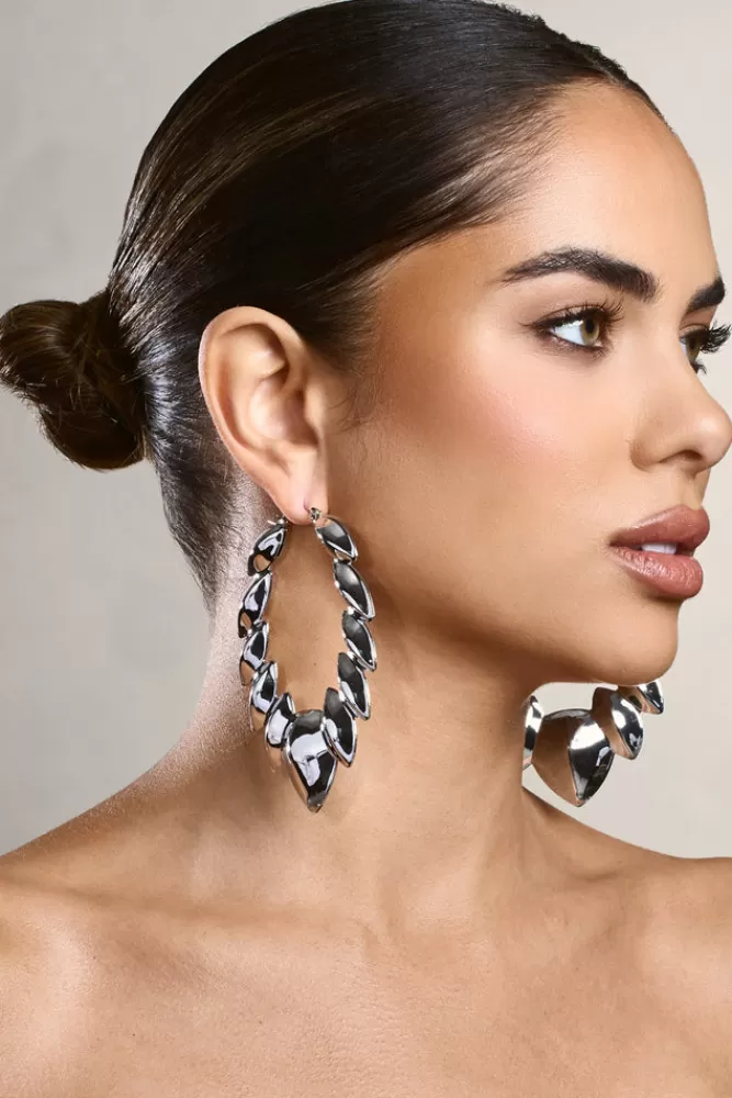 Club L London Dalary | Statement Leaf Hoop Earrings SILVER Shop