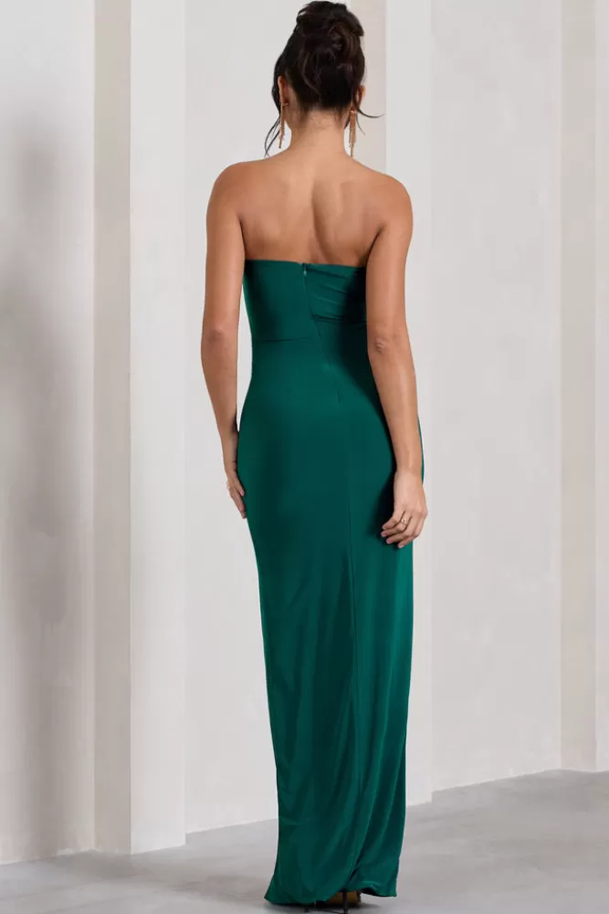 Club L London Dawning | Bottle Green Bandeau Knotted Split Maxi Dress BOTTLEGREEN Cheap