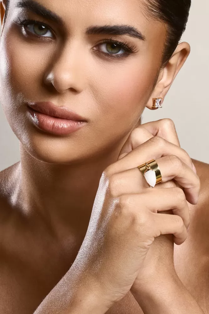 Club L London Daya | Gold Adjustable Ring With Crystal WHITE Best