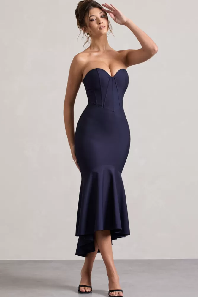 Club L London Daylight | Navy Corset High-Low Midi Dress POWDERBLUE Fashion