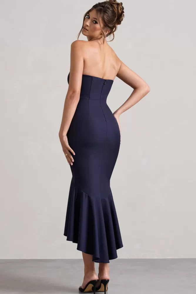 Club L London Daylight | Navy Corset High-Low Midi Dress POWDERBLUE Fashion