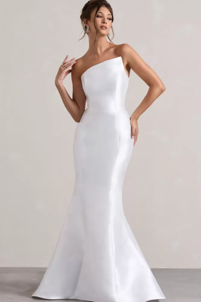 Club L London Define | Satin Asymmetric Fishtail Maxi Dress WHITE Online