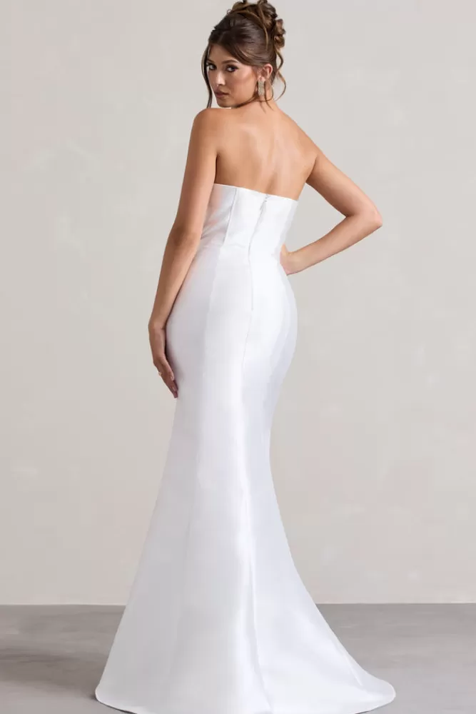 Club L London Define | Satin Asymmetric Fishtail Maxi Dress WHITE Online