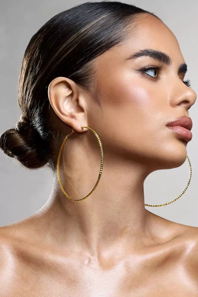 Club L London Deia | Ribbed Hoop Earrings GOLD Best