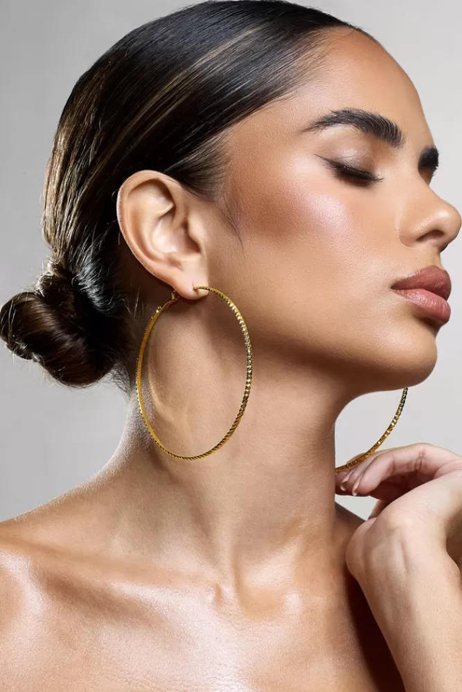 Club L London Deia | Ribbed Hoop Earrings GOLD Best