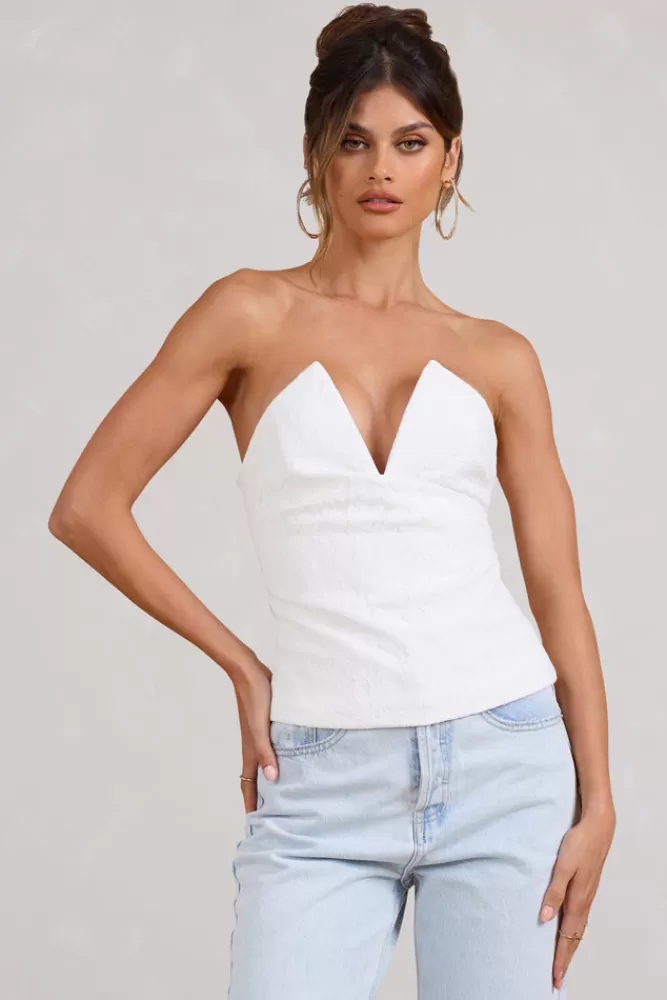 Club L London Delicacy | Lace V-Neck Bandeau Corset Top WHITE Clearance