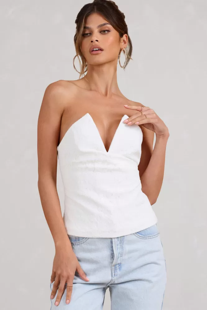 Club L London Delicacy | Lace V-Neck Bandeau Corset Top WHITE Clearance