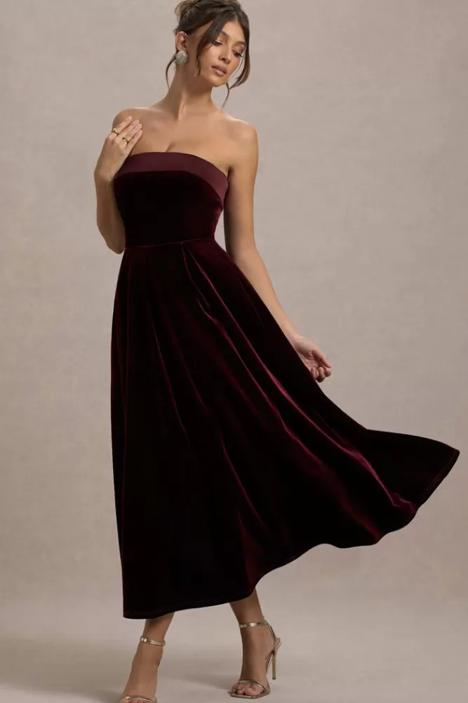 Club L London Delray | Velvet Bandeau Midi Dress PORT Flash Sale