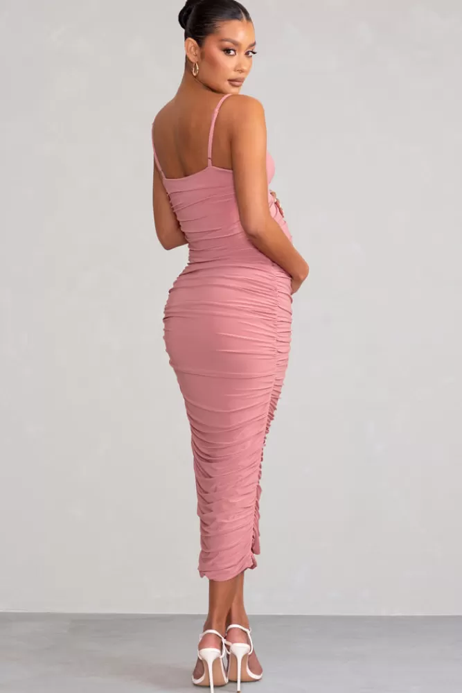 Club L London Desired | Maternity Cami Midi Dress with Twist Plunge BLUSH Online