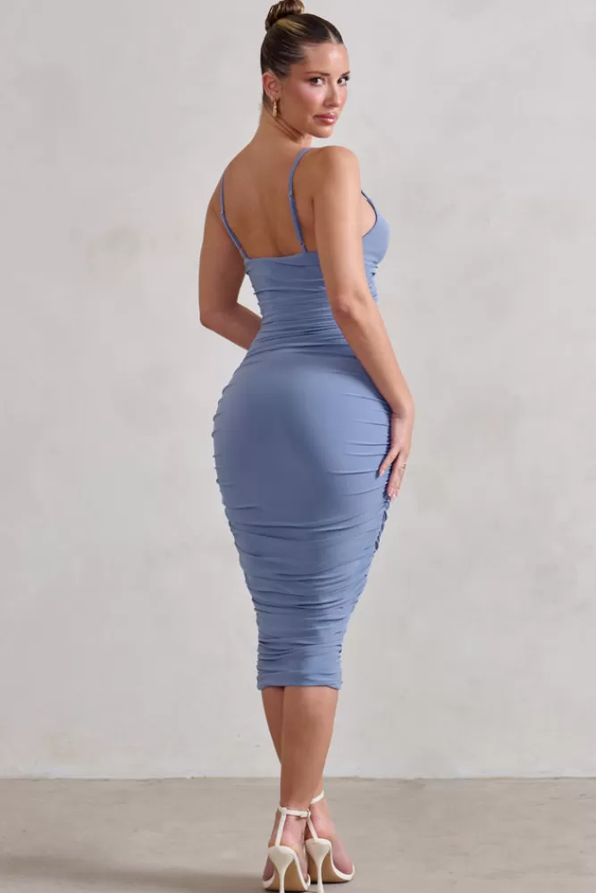 Club L London Desired | Ice Blue Knot Detail Ruched Midi Dress ICEBLUE Sale
