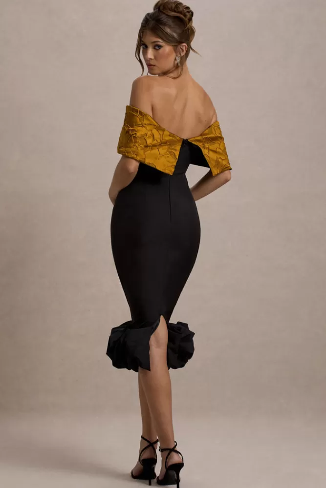 Club L London Despina | Bardot Midi Dress With Ruffle Hem BLACK Online